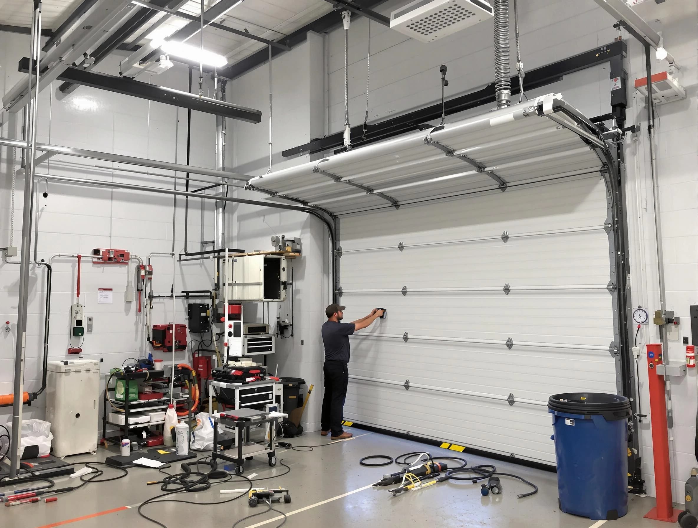 Wilkinsburg Garage Door Repair certified technician performing commercial door repair at a Wilkinsburg business facility